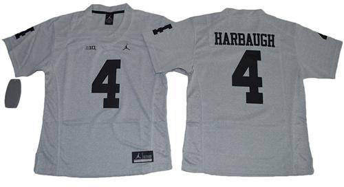 Wolverines #4 Jim Harbaugh Gridiron Gray II Women's Stitched NCAA Jersey